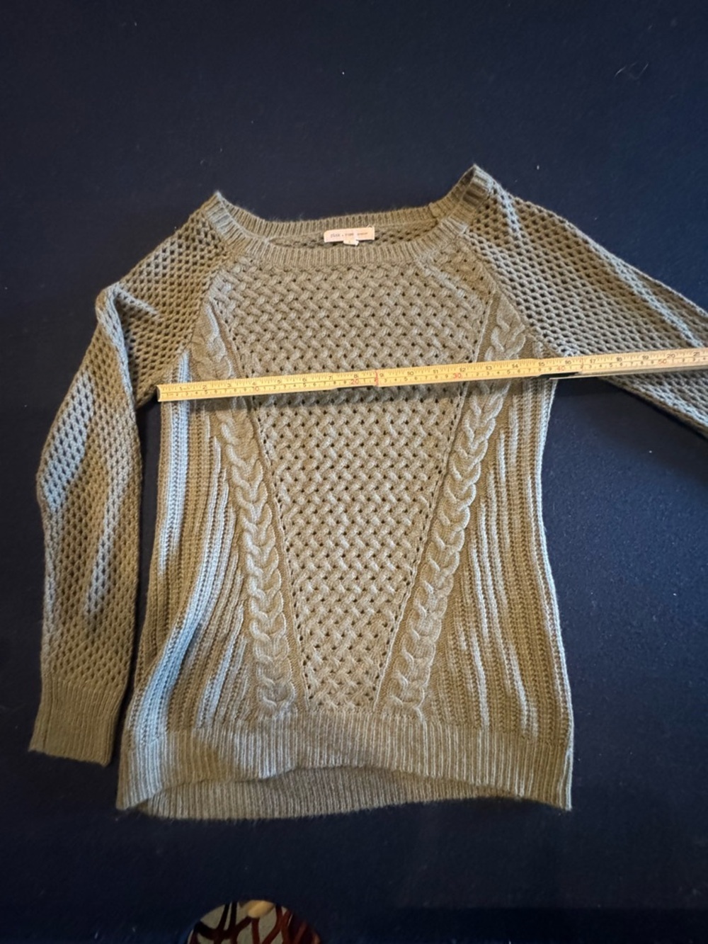 Pink Rose Olive Green Cable Knit Crewneck Sweater Sz L